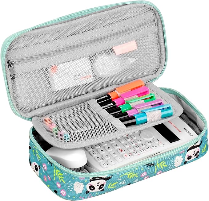 Choco Mocha Panda Pencil Case for Girls, Soft Pencil Case Kids Pencils Pouch for Kindergarten Girls, Teal