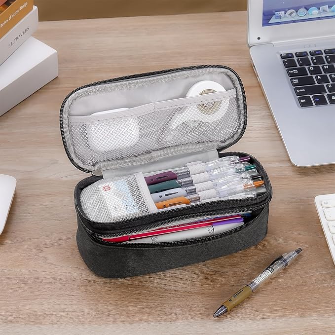 Pencil Case for Boys Kids Teens Adults Big Pencil Bag with Zipper Big Pen Pouch Large Stationery Pen Case Organizer for School Black