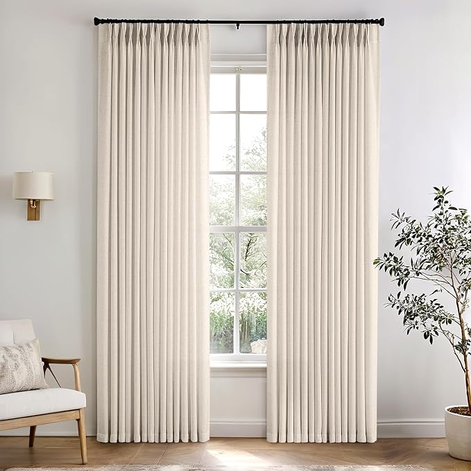 Memory Trained Pinch Pleated Curtains 90 Inches Long, Viral Linen Pinch Pleat by ANRODUO