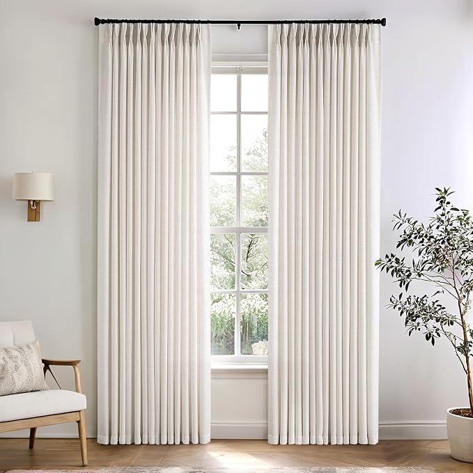 Memory Trained Pinch Pleated Curtains 80 Inches Long, Viral Linen Pinch Pleat by ANRODUO