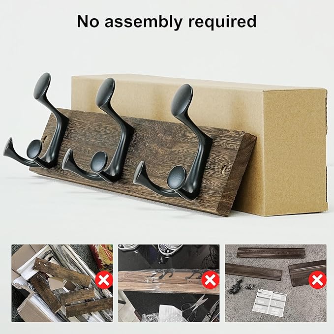 SKOLOO 17-Inch Wood Burnt Coat Rack Wall Mount with 3 Triple Hooks - Ideal for Family Entrances, Classrooms, and Pet Supplies Storage - Perfect Coat Hooks for Wall