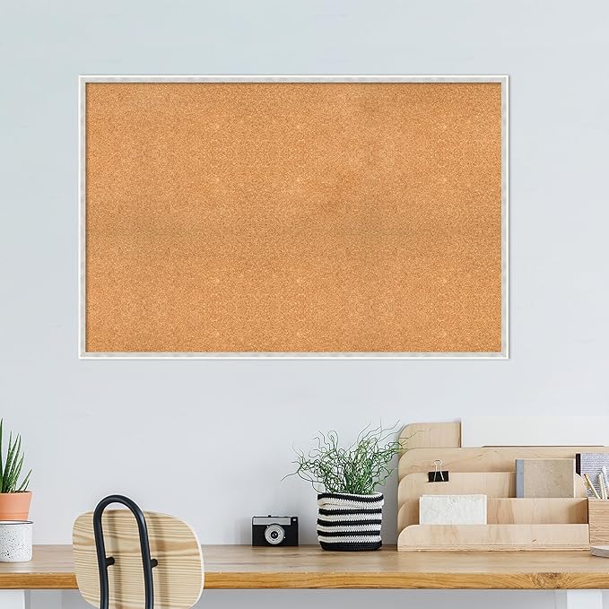 Amanti Art Natural Cork Board for Wall, 31x47 Vision Board with White Frame, Oversize Corkboard Office Decor for Home Organization, Modern Corkboard Pinboard to Display Items for Home Organization in