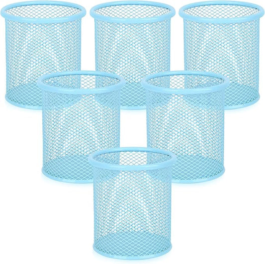 Segarty Pencil Holder, 6 Pack Light Blue Pen Holder, Pencils Cups Holder for Desk, Round Mesh Pens Container Organizer for Office Supplies, School Classroom, Makeup Brush, Home Storage
