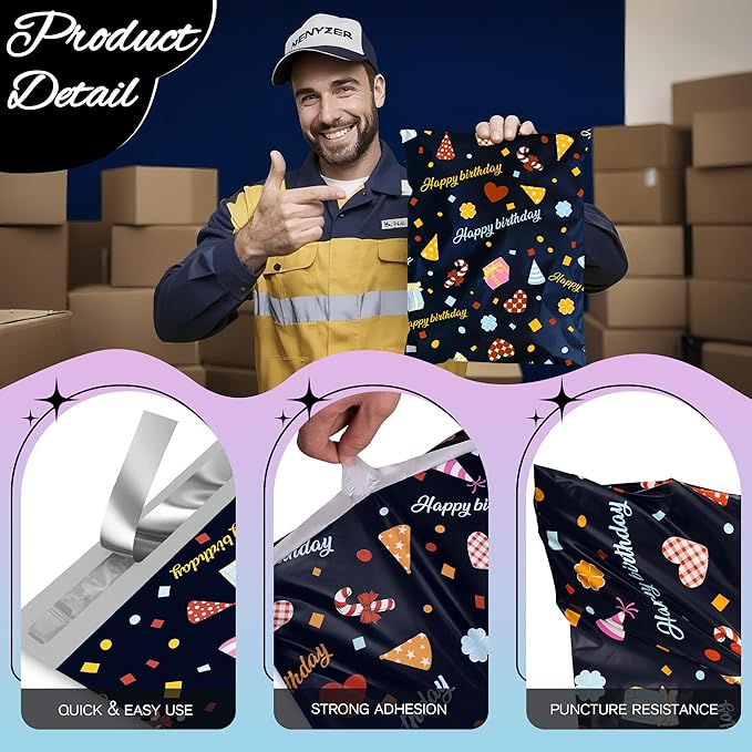 Happy Birthday Poly Mailer 6x9 Inch 100 Pcs, Waterproof Shipping Bags for Clothing, Tear-Resistant Mailier Bags, Strong Mailing Bags with Self-Seal