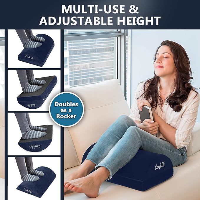ComfiLife Foot Rest for Under Desk at Work – Adjustable Height Memory Foam Foot Stool for Under Desk, Office Chair & Gaming Chair – Ergonomic Footrest for Back & Hip Pain Relief (Navy)