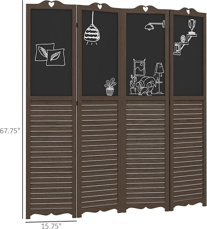 NicBex Room Divider 4 Panel Room Dividers with Black Boards Partition Room Dividers and Folding Privacy Screens 5.5 FT Wall Divider for Home, Office, Room Separation,63.75"W x 0.75"D x 67.75"H,Brown