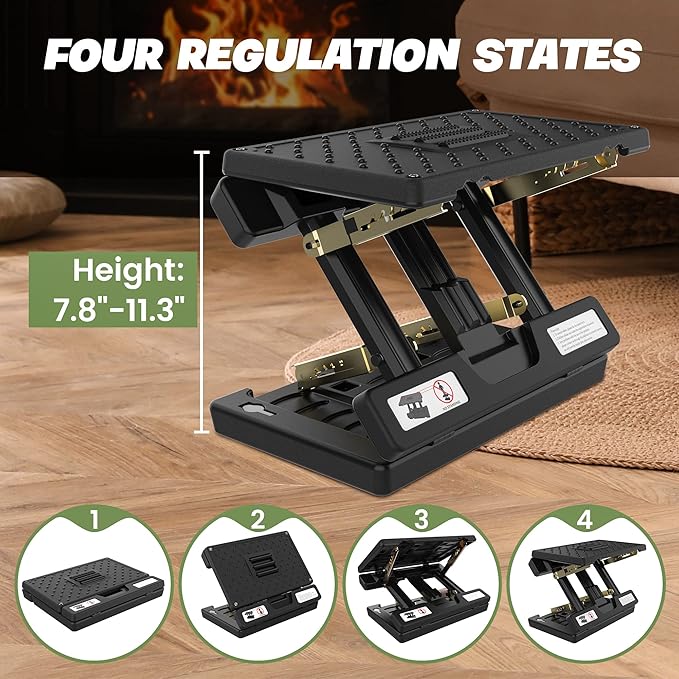 Foot Rest for Under Desk at Work, Height Adjustable Footrest with Massage Roller and Soft Pad, Foldable Ergonomic Foot Rest for Car, Underdesk, Home, Train(Grey)