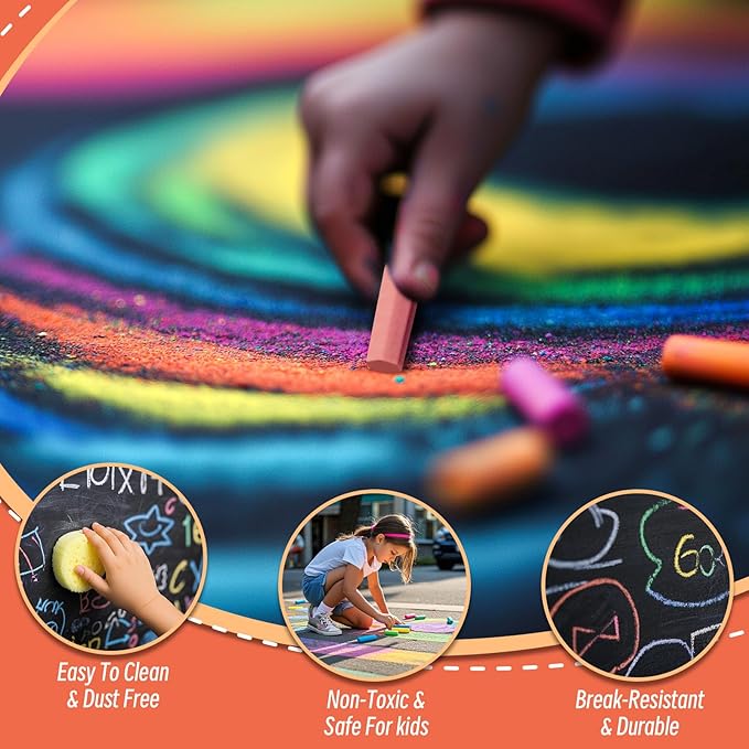 72PCS Washable Sidewalk Chalks Set, 36 Colors Non-Toxic Chalk Paint Bulk for Kids, Oversized Colored Chalk for Painting on Chalkboard, Chalk Pavement and Outdoor Art Play