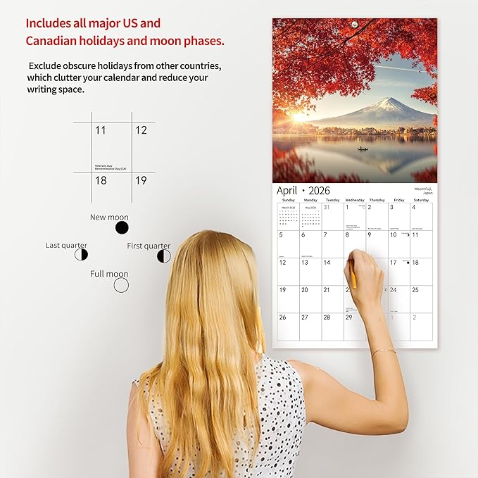 2026 Wall Calendar,Calendar 2026, July 2025 - December 2026, Wall Calendar Exotic Destinations, 12" x 24" Opened,Full Page Months Thick & Sturdy Paper for Calendar Organizing & Planning