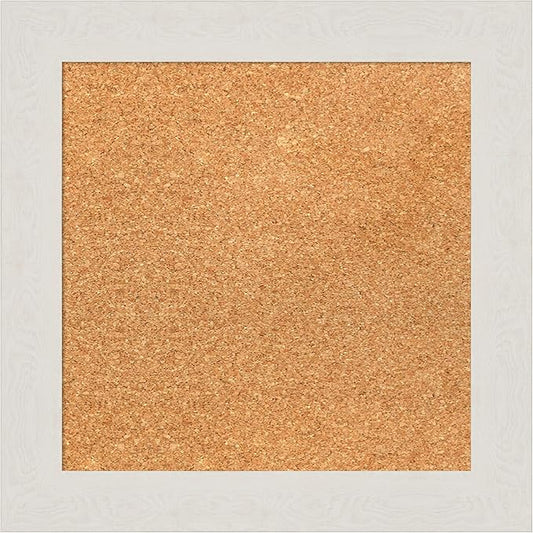 Amanti Art Natural Cork Board for Wall, 17x17 Vision Board with White Frame, Small Corkboard Office Decor for Home Organization, Country Rustic Corkboard Pinboard to Display Items for Home