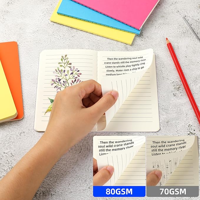 24 Pack Small Pocket College Ruled Notebook & Journal Bulk, Multi Cover, Line Thick Paper, A6 Size, 5.5x3.5 inch, 60 Page, Mini Subject Composition Note Pad Set for Women Men Kids