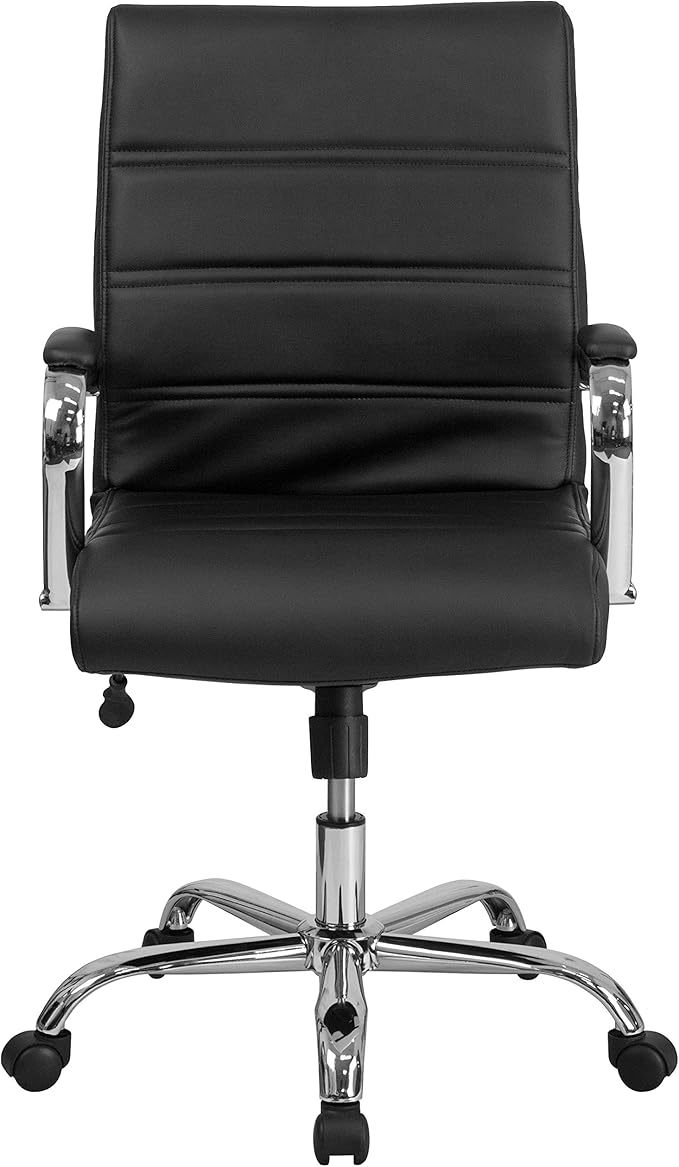Flash Furniture Whitney Mid-Back Swivel LeatherSoft Desk Chair with Padded Seat and Armrests, Adjustable Height Padded Office Chair, Black