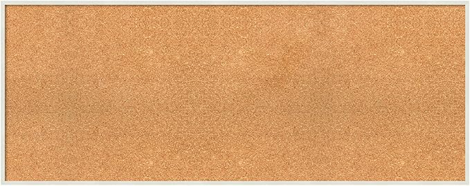 Amanti Art Natural Cork Board for Wall, 19x47 Vision Board with White Frame, Oversize Corkboard Office Decor for Home Organization, Modern Corkboard Pinboard to Display Items for Home Organization in