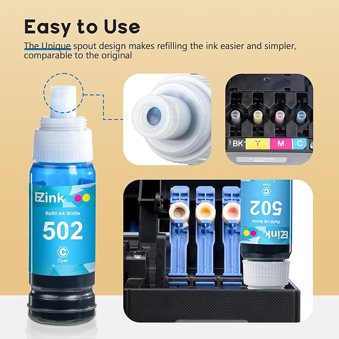 E-Z Ink 502 Ink Refill Bottles Compatible for Epson 502 Ink Refill Bottles T502 522 T522 High Capacity to Use with Epson ET-3850 ET-2850 ET-4850 ET-2800 ET-2760 ET-3760 (5 Bottles, 2BK C M Y)