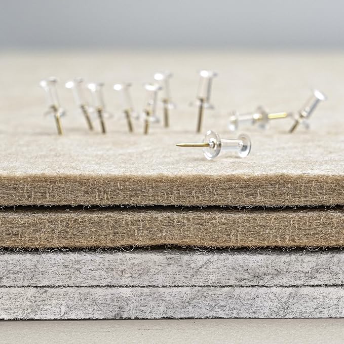 Bulletin Board, 24 x 18 Inches Felt Decorative Pin Board, Cork Alternative for Wall, Foldable Photo Self-Adhesive Vision Mood Board With 20 Pushpins - Marble White