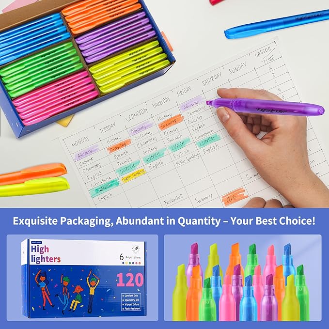 Highlighters Assorted Colors Bulk, 30 Pack: No Bleed & Dry-Quickly, Chisel Tip, 6 Bright Colors, Highlighter Set for School, College, Office