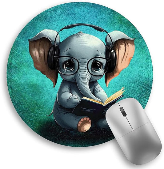 Small Mouse Pad, Elepant Round Mouse Pads for Desk, Travel Mini Mousepad with Non-Slip Rubber Base, Portable Mousepads for Wireless Computer Mouse Laptop, Office Desk Accessories, 8.6 * 8.6 Inch
