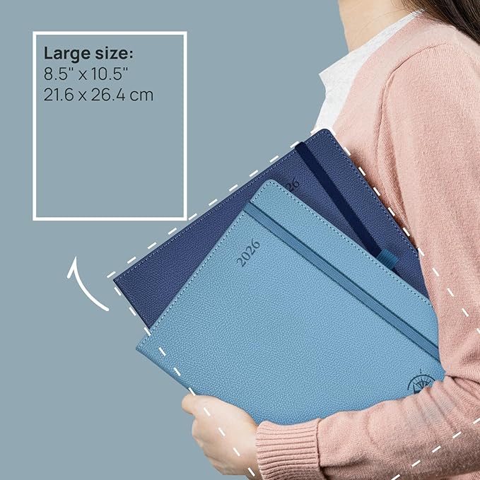 POPRUN Weekly Planner 2026 Calendar (Large 8.5" x 10.5") 12 Months Notebook with Horizontal Layout, Leather Hardcover, Inner Pocket, 100GSM Thick Paper, Pen Holder - Soft Pink