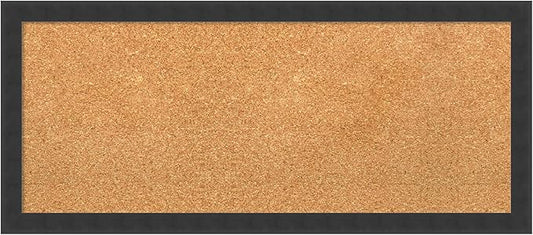 Amanti Art Natural Cork Board for Wall, 14x32 Vision Board with Black Wood Frame, Medium Corkboard Office Decor for Home Organization, Modern Contemporary Corkboard Pinboard to display items for home