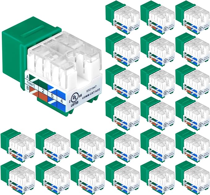 VCE UL Listed Cat6 RJ45 Keystone Jack Insert 25-Pack, 90 Degree Punch Down by VCE