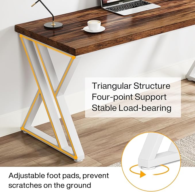 Tribesigns Modern Walnut/White 55" Heavy Duty Computer Desk, Study & Work Desk, 23.6"D x 55.1"W x 29.5"H, Z-Shaped Metal Legs, 330 lbs Capacity