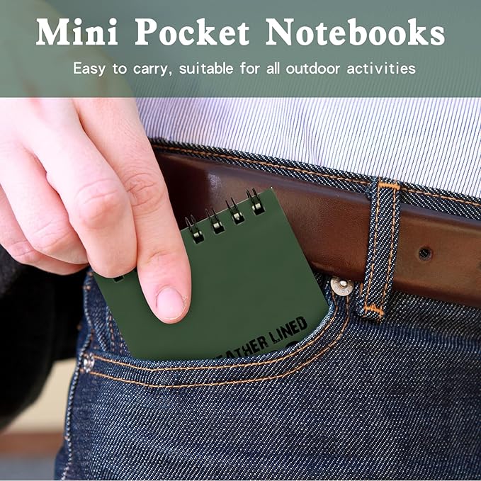 10 Pack Waterproof Notebook, All-Weather Pocket Sized Tactical Notepad, Top Spiral Memo Grid Paper Notepad for Outdoor Activities Recording(Army Green, 3"x5")