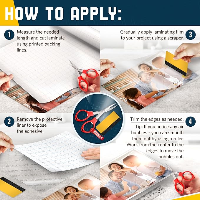 Self Adhesive Clear Laminating Roll 2 Pack 16" x 10' Each, Glossy Laminate Roll for Crafts, Clear Contact Paper Peel and Stick, Durable Laminating Film Roll 3 MIL