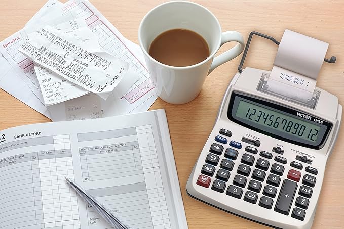 Victor Printing Calculator, 1208-2 Compact and Reliable Adding Machine with 12 Digit LCD Display, Battery or AC Powered, Includes Adapter,White