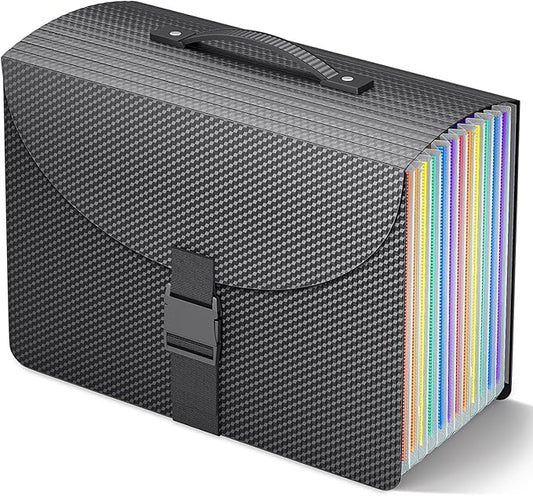 Expanding File Folders,Accordion File Organizer with Handle,13 Pockets Expandable Filing Folders,Tabs Included Filing Box,Adjustable Strap,Bill Documents Organizer,A4/Letter Size,Diamond