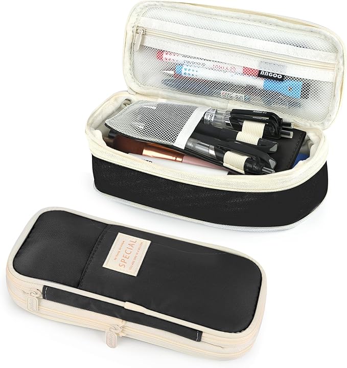 Pencil Case, Large Capacity Aesthetic Pencil Cases with Durable Zipper, Big Stationery Pencil Pouch for Women & Men, Adults Portable Storage Organizer Bag for College, office, Travel (Black)