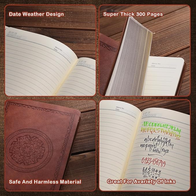 2025 Leather Vintage Journal Notebook,300 Pages,Leather Softcover Lined Journal Notebooks for Women Men,Notebook Journals for Writing Travel,Business,Office,8.5'' X 11.3''