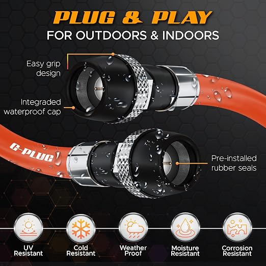 G-PLUG RG6 Coaxial Cable 100FT – Triple Shielded, Waterproof, 75 Ohm - Image 6