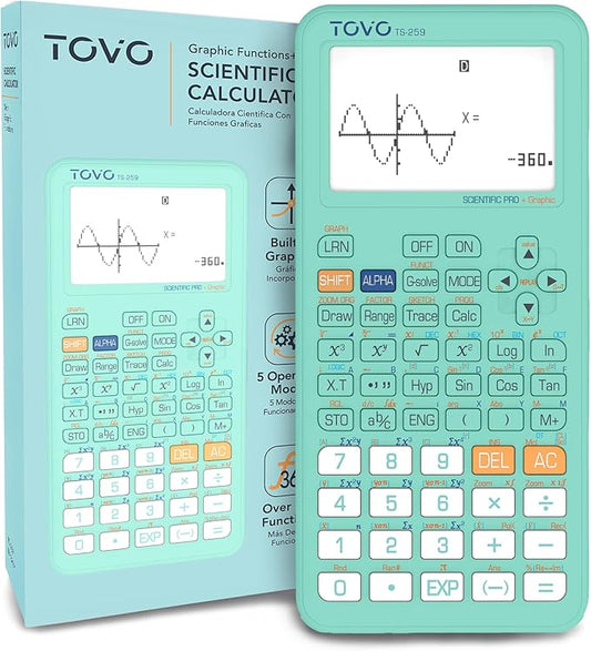 TOVO Scientific Calculator with Graphing Functions, Multiple Modes, 360 Functions, Large Screen, Intuitive Interface for Beginners, High School & Advanced Courses, TS-259 (Developed by CATIGA)