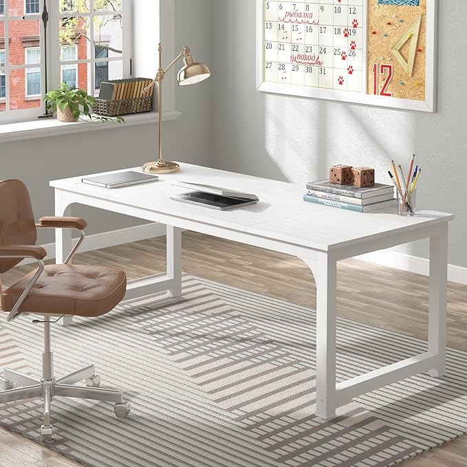 Tribesigns 70.8”Executive Desk, Large Office Computer Desk with Thicken Frame, Modern Simple Workstation Business Furniture for Home Office, White