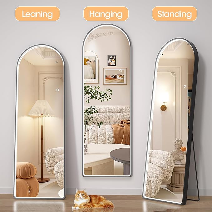 Hasipu 55" X 18" Full Length Mirror with Lights, Black Frame Arch Led Mirror Full Length and 3 Colors Temperatures & Brightness Adjustable,Light Up Mirror Full Body for Bedroom Cloakroom Living Room