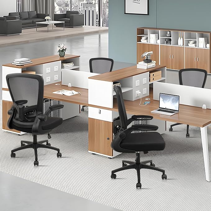 Office Desk Chairs with Wheels, Ergonomic Mesh Chair with Adjustable Height Lumbar Support, Rolling Swivel Computer Task Chair with Flip Up Armrests for Home, Study, Conference, Black (8PK)