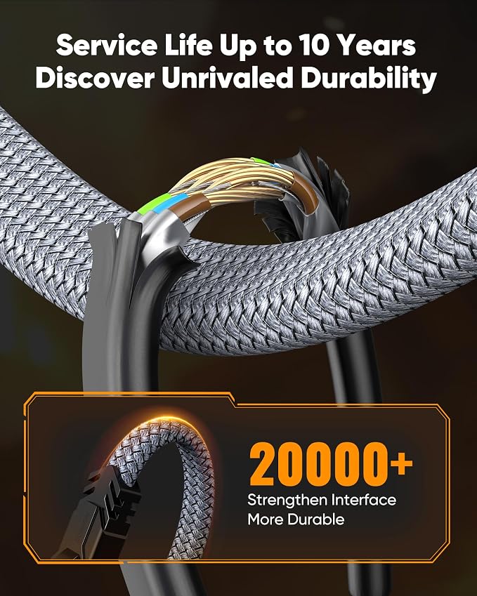 Cat 8 Ethernet Cable 100 FT, Snowkids High Speed 40Gbps, 2000Mhz Braided High - Image 6