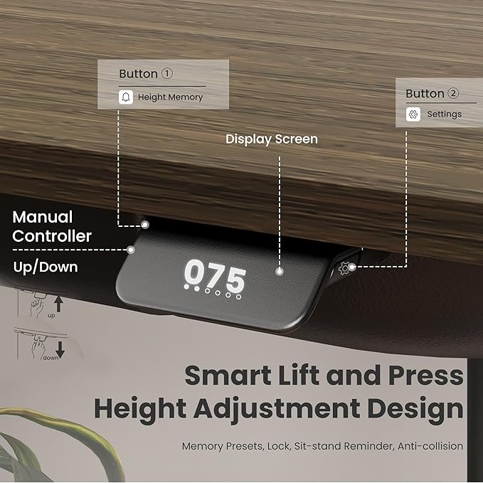COLAMY Electric Adjustable Standing Desk – 48 x 28 Inch Sit Stand Desk with Drawer & Cable Management, Dual Motor Lift System, Ergonomic Footrest, Home Office Table (MFC Desktop, Walnut + Black)