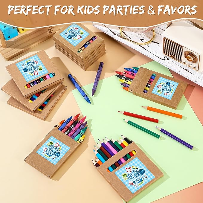 60 Sets Bulk Back to School Supplies, Colored Pencils Pre-Sharpened and Crayons Holiday Bundle in Box Mini Pencils Crayons Bulk Classroom Teacher Supplies, Cute Back to School Gifts