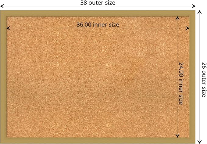 Amanti Art Natural Cork Board for Wall, 26x38 Vision Board with Gold Frame, Large Corkboard Office Decor for Home Organization, Casual Corkboard Pinboard to display items for home organization