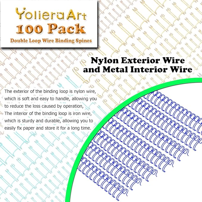 100 Pack Double Loop Wire Binding Spines, YolieraArt Wire Binding Spines, 5/8 Inch Binding Wire for Letter Size (140 Sheet Capacity, 100P, 3:1 Pitch, Blue)