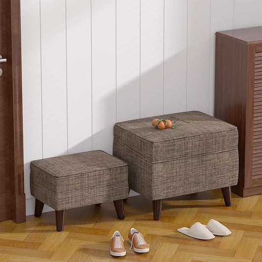 Foot Rests with Adjustable Cover, BOGO, Storage Ottoman Dorm, Footstool and Sitting Stool, Ottoman Foot Stool Set for Living Room, Bedroom, Dorm, Brown