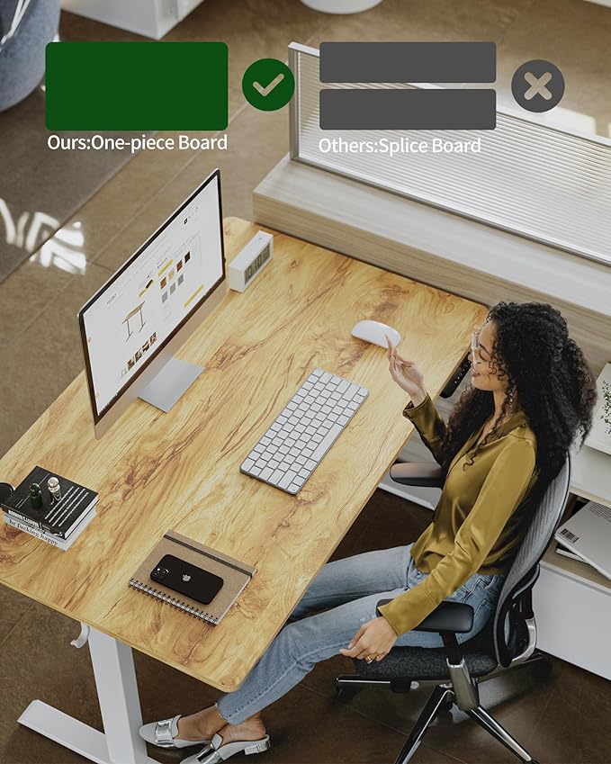 FEZIBO One-Piece Standing Desk Adjustable Height Stand up Home Office Desk, 55x24 Inch Electric Standing Computer Desk, with 4 Memory Presets, Fixable casters, Light Rustic