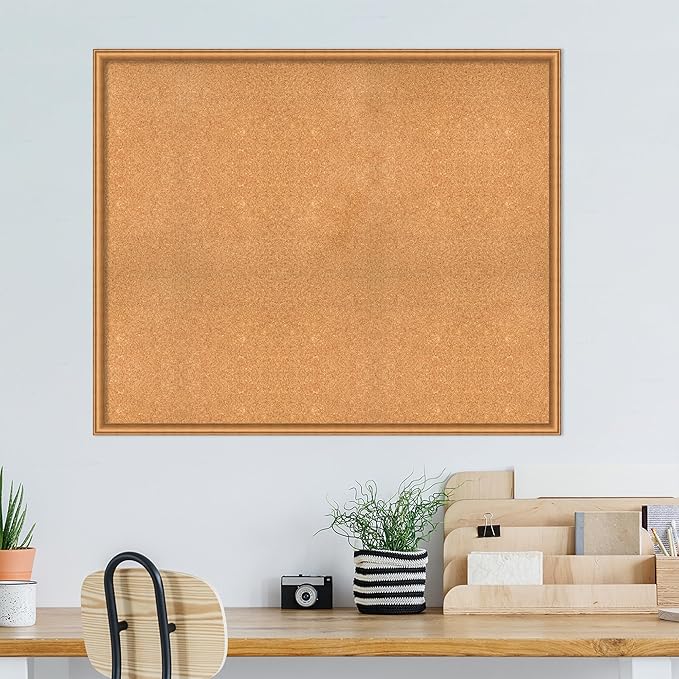 Amanti Art Natural Cork Board for Wall, 38x46 Vision Board with Bronze Frame, Oversize Corkboard Office Decor for Home Organization, Casual Corkboard Pinboard to Display Items for Home Organization