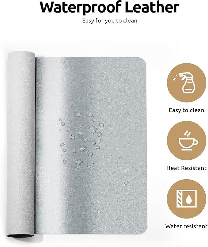 YSAGi Leather Desk Pad Protector, Office Desk Mat, Large Mouse Pad, Non-Slip PU Leather Desk Blotter, Laptop Desk Pad, Waterproof Desk Writing Pad for Office and Home (Silver, 23.6" x 13.8")