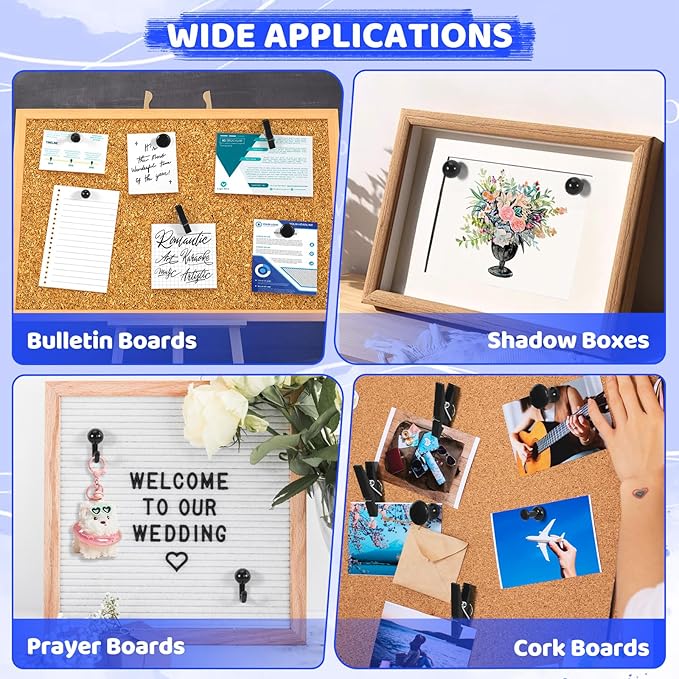 240Pcs Black Push Pins,5 Style Thumb Tacks, Black Plastic Push Pins for Bulletin Boards, Cork Board,Wall,Cork Board Accessories, Office Home Supplies