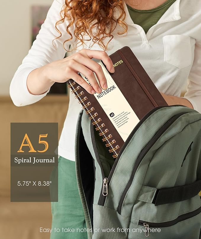 Graph Spiral Journal Notebook, A5 Hardcover Spiral Journals for Women Men, 100 GSM Graph Paper Notebooks, 150 Pages Spiral Bound Grid Notebook for Writing Note Taking Work 5.75" x 8.38", Dark Brown