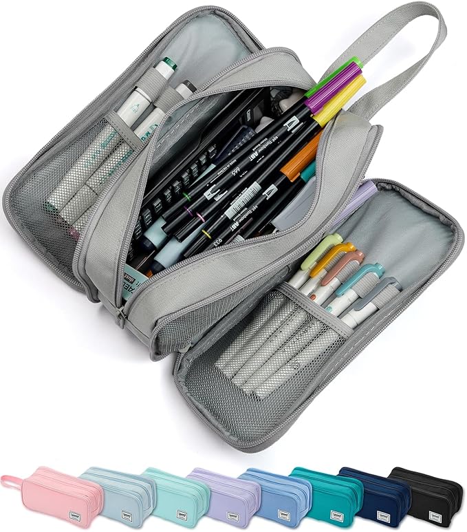 Pencil Case Pouch Box Bag School Supplies Girls Boys Kids, Cute Preppy Stuff Big Capacity Aesthetic Pen Organizer, Back to College Stationary, Gray, Extra Large Style, 2300ml