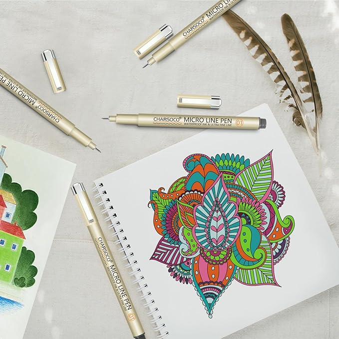 01 Micro Pen, Fine Point Pen with 6 Colors, Waterproof Archival Ink, 0.25mm Fineliner Ink Pens for Artist Illustration, Sketching, Anime, Manga, Technical Drawing and Scrapbooking