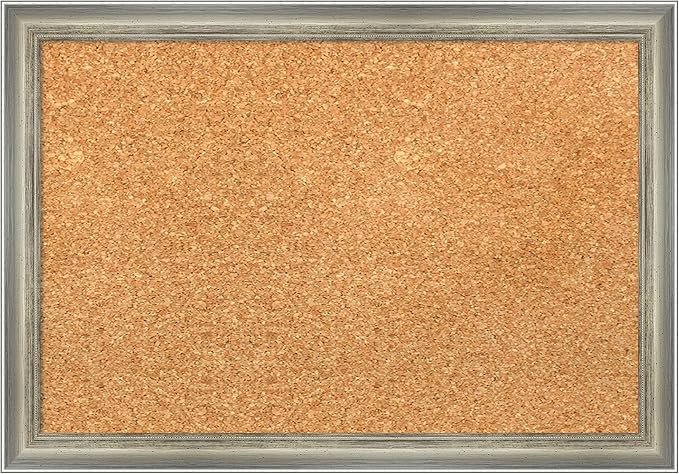 Amanti Art Natural Cork Board for Wall, 14x20 Vision Board with Silver Wood Frame, Small Corkboard Office Decor for Home Organization, Casual Corkboard Pinboard to Display Items for Home Organization